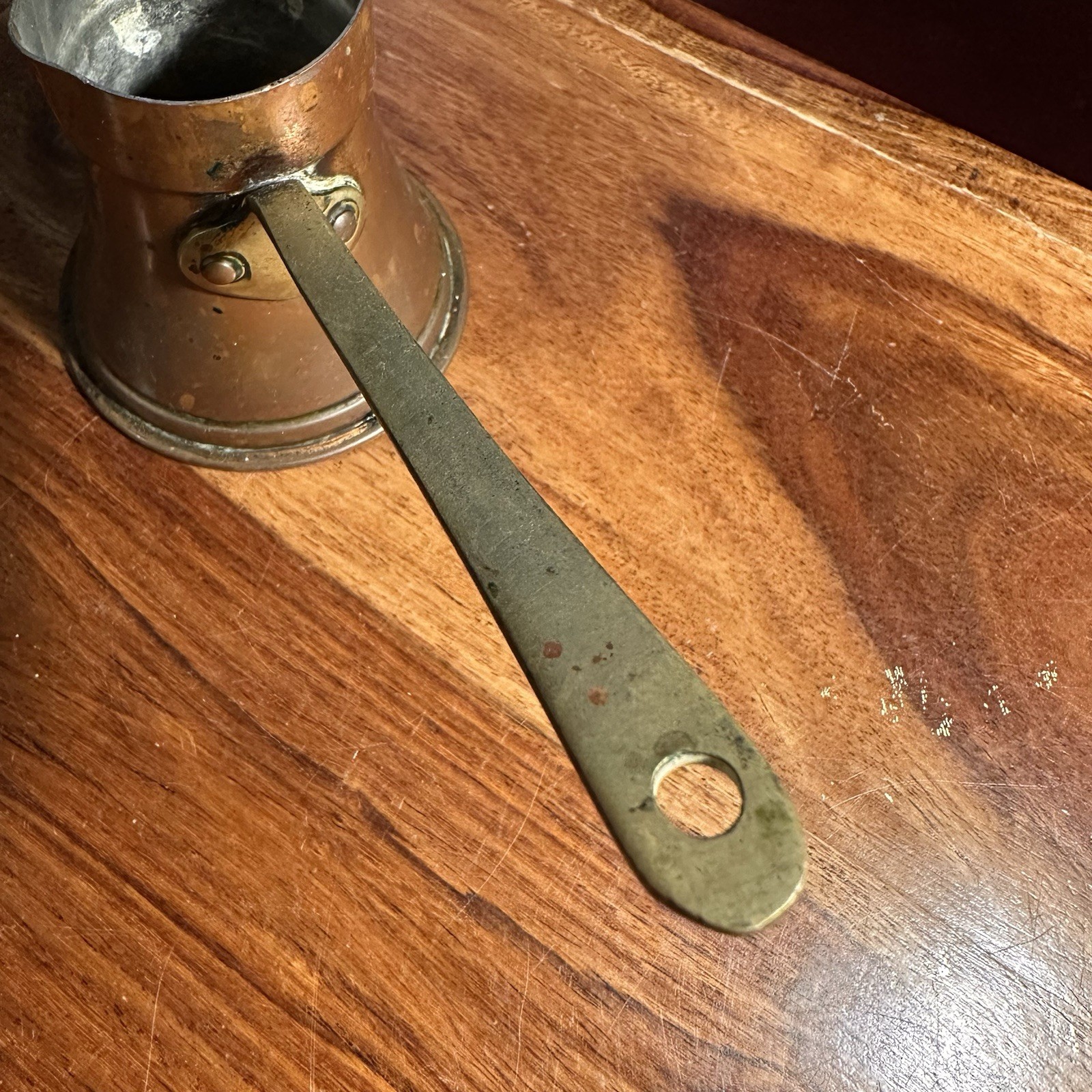 Victorian Antique Copper Measuring Cup Small Saucepan Brass Handle Marked No 2