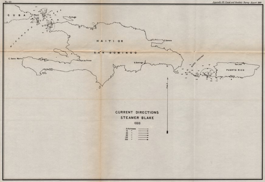 HISPANIOLA. Ocean current directions 1888. Cuba Puerto Rico. USCGS 1889 map