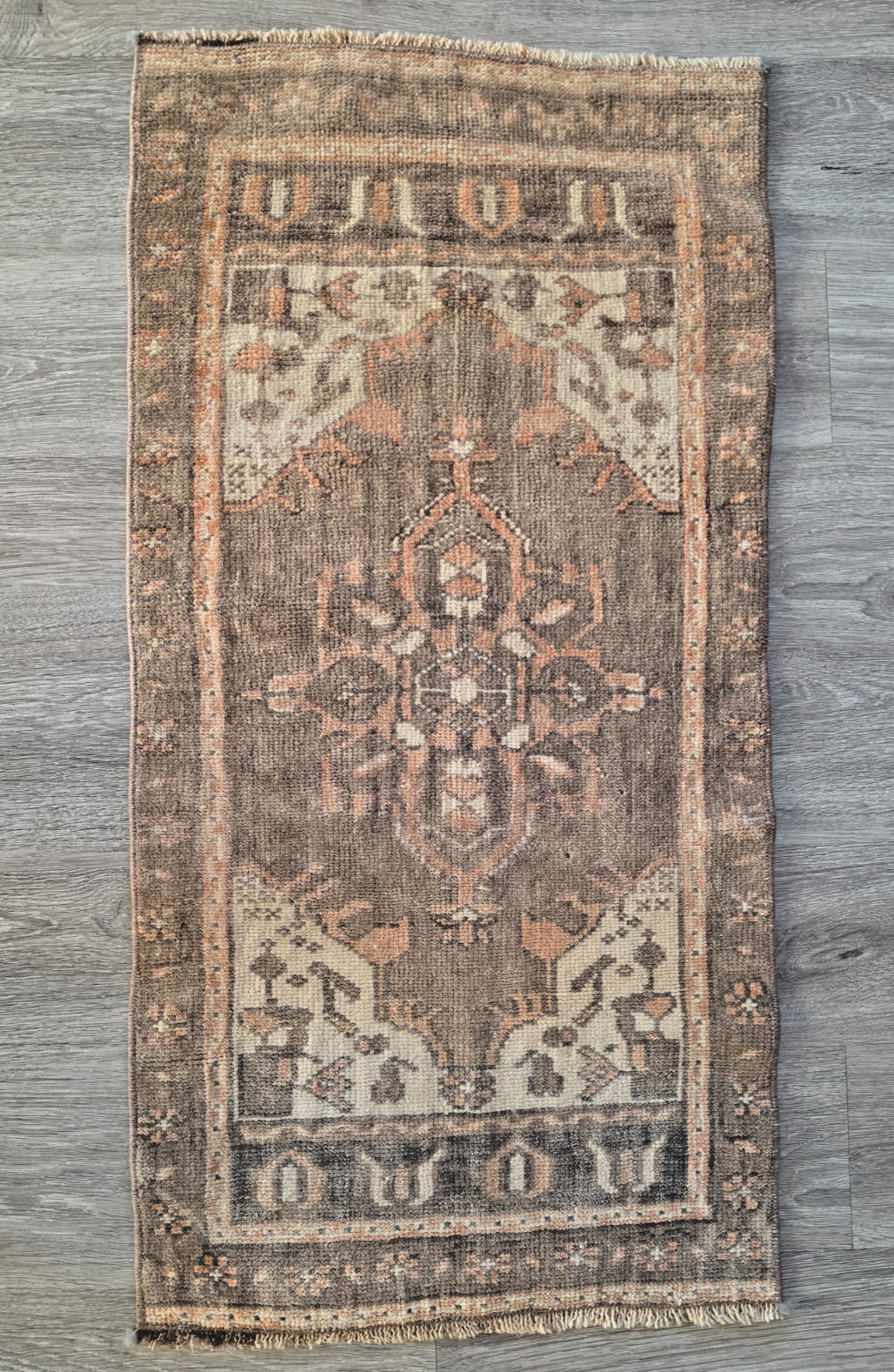 Vintage Turkish Rug 1.53 Distressed Oushak Anatolian Wool