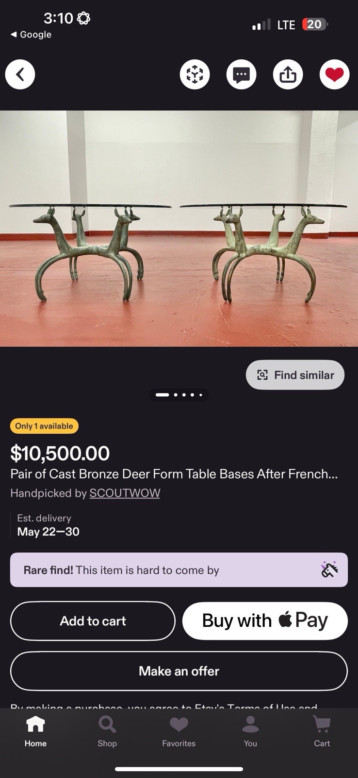 RARE EXQUISITE DEER FORM COFFEE TABLE IN ARMAND-ALBERT RATEAU STYLE