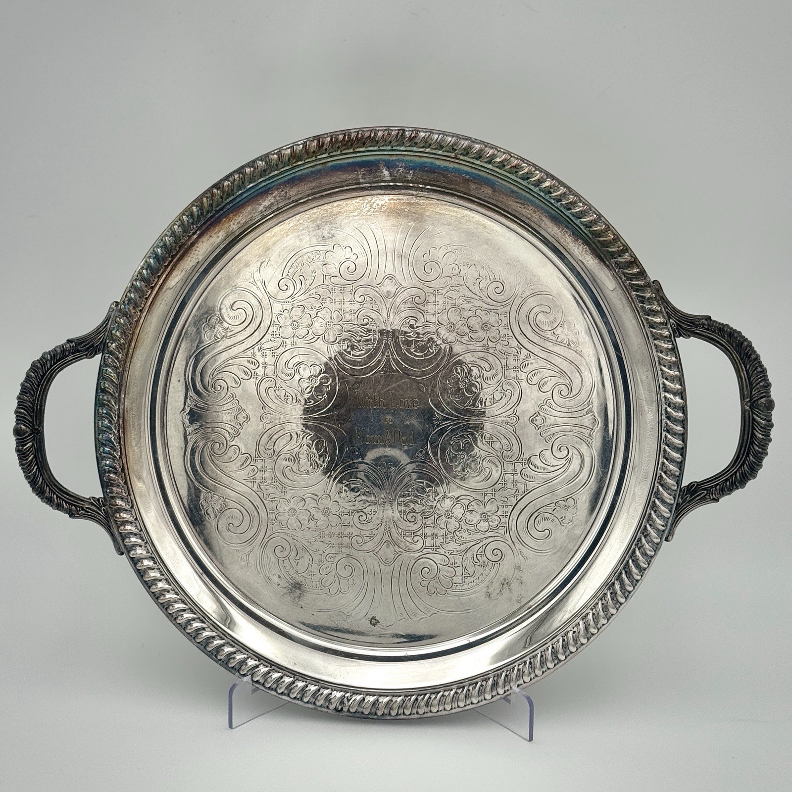 FB Rogers 1883 Silverplate Round Serving Tray Mom Dad Engraved 13.75