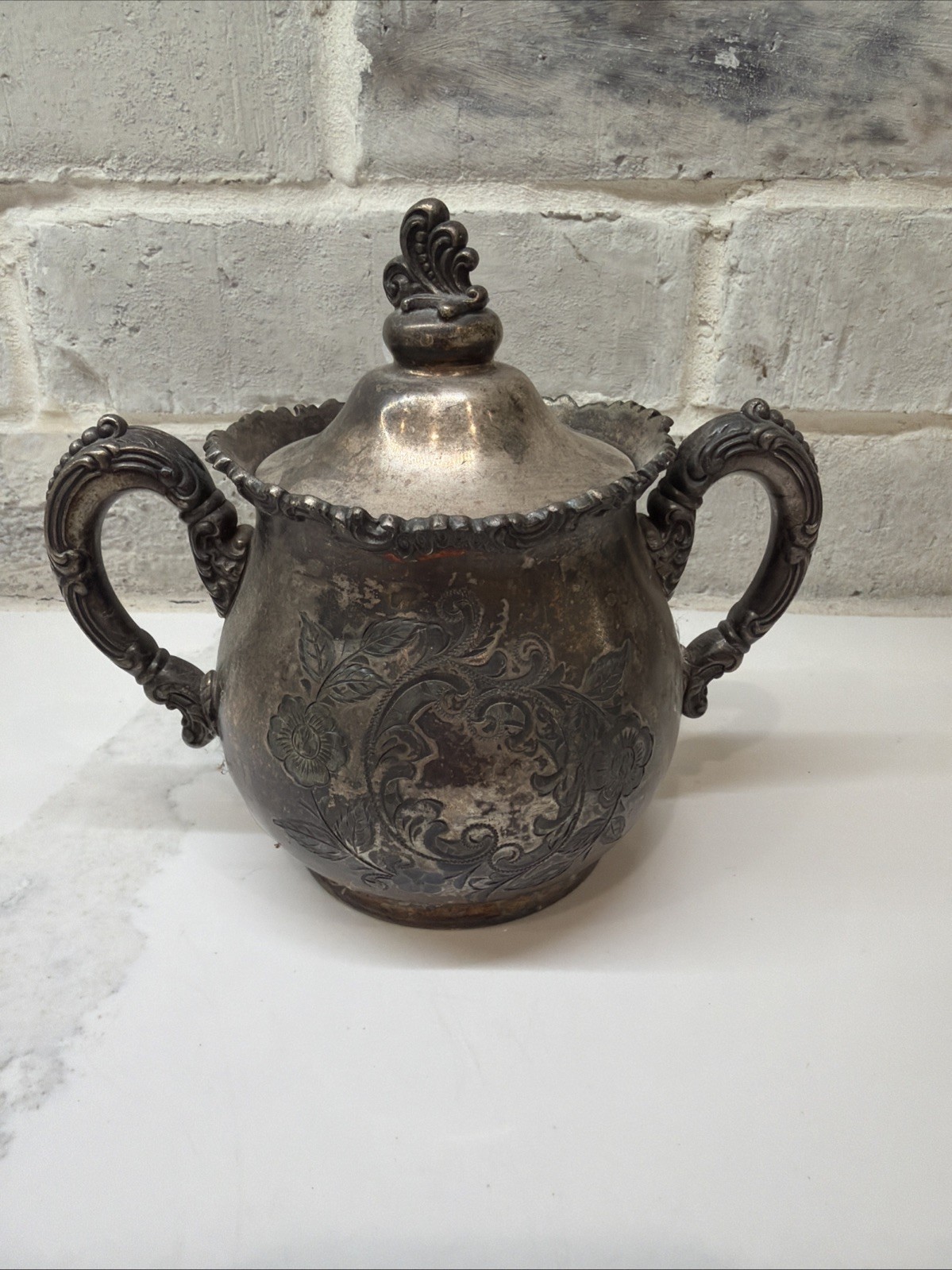 Queen City silver plate quadruple sugar bowl lidded 2 handle Mid 1900s