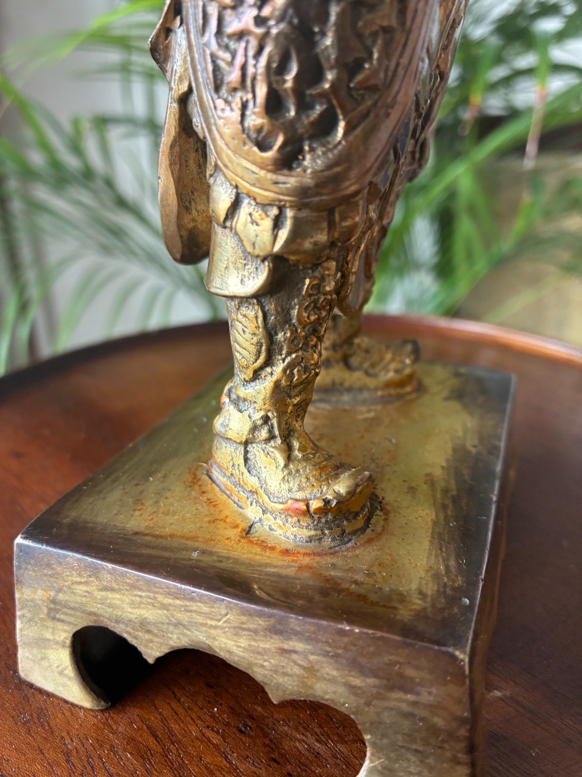 Antique Chinese gilt bronze figure of Buddhist Guardian Weituo Pusa, 23.5cm high