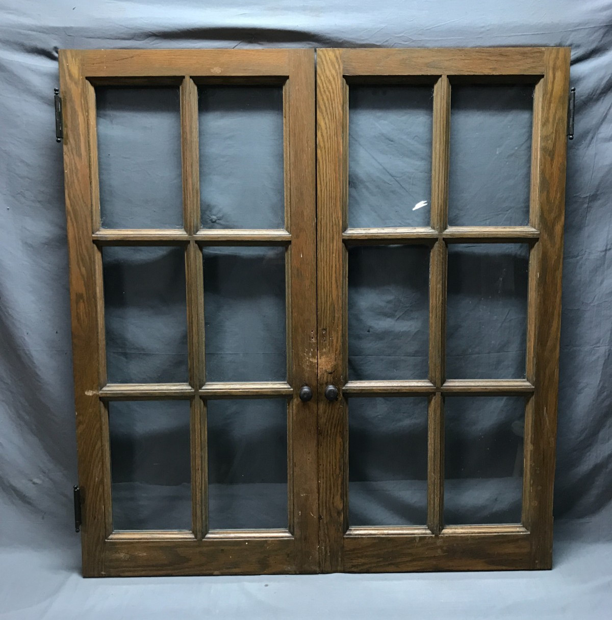 VTG Pair Oak 6 Lite Glass Wood Cabinet Window Cupboard Doors 20×42 Old 1503-25B