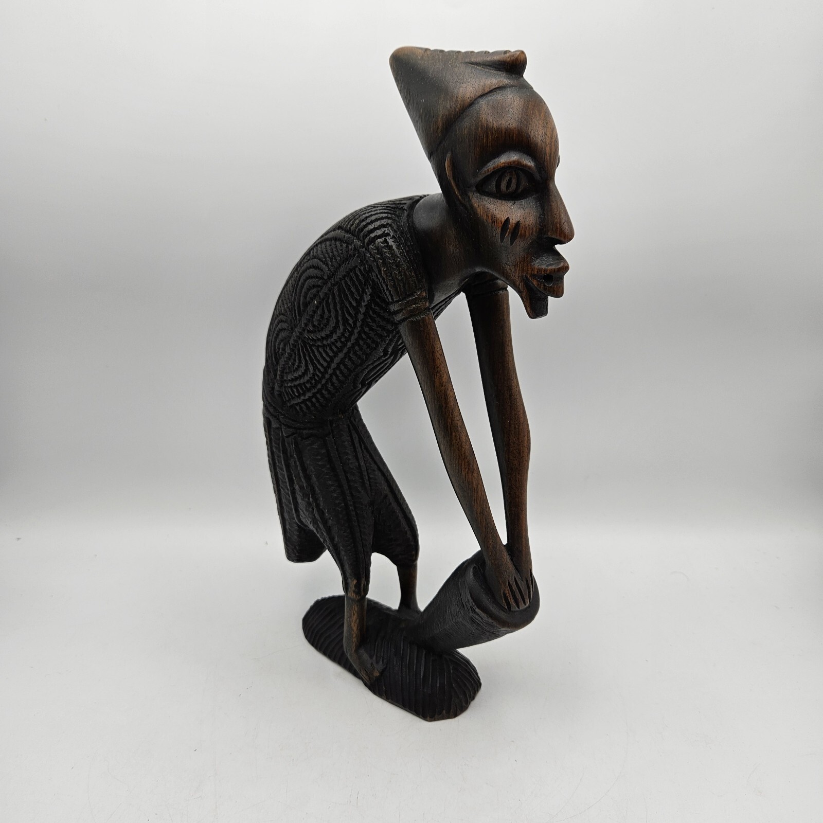 Vintage African Wood Carving Of Man Playing Drum ~ 12 inches Tall