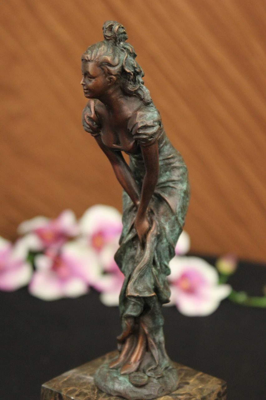 Vintage Victorian Maiden Garden Flowers Bronze Marble Statue Sculpture Art Deco