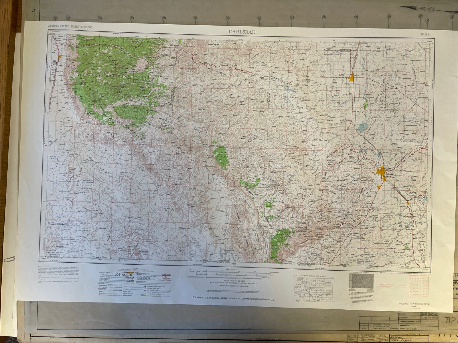 Vintage USGS Carlsbad New Mexico Texas 1954 1962 1963 Topographic Map 1:250000