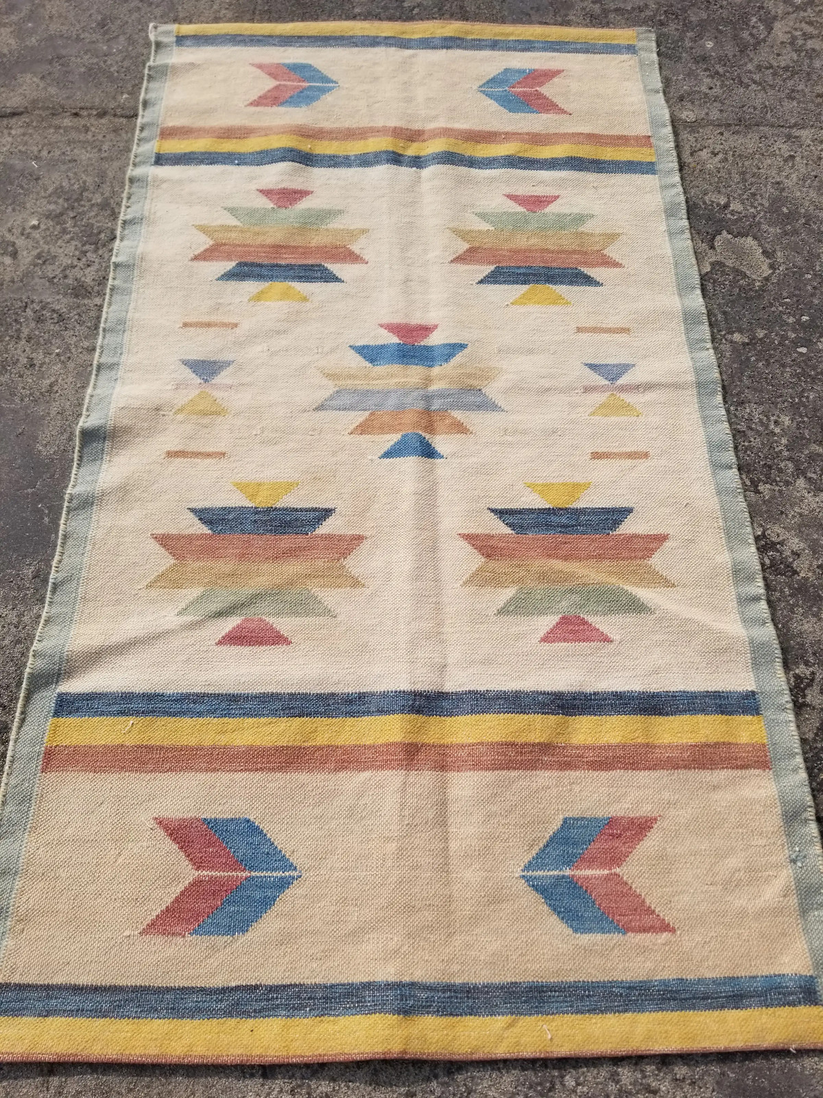 Vintage Traditional Handmade Southwestern Wool Multicolor Kilim 5.0×2.5 ft