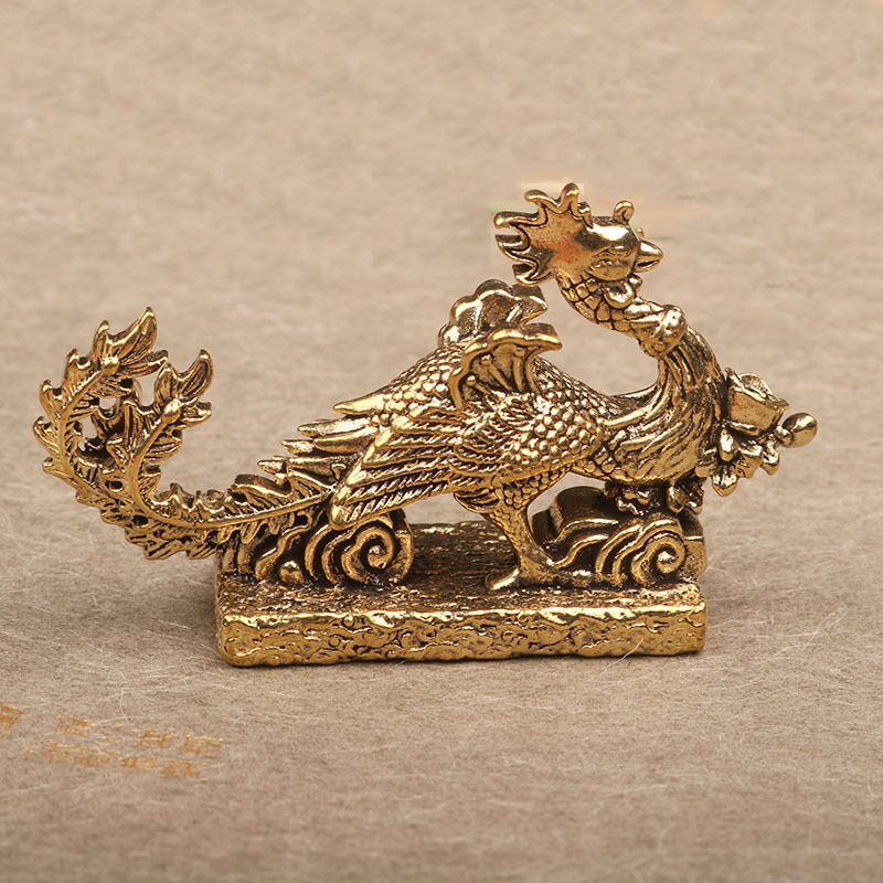 Brass Phoenix Figurine Home Office Tea Table Tea Pet Desk Decor Craft