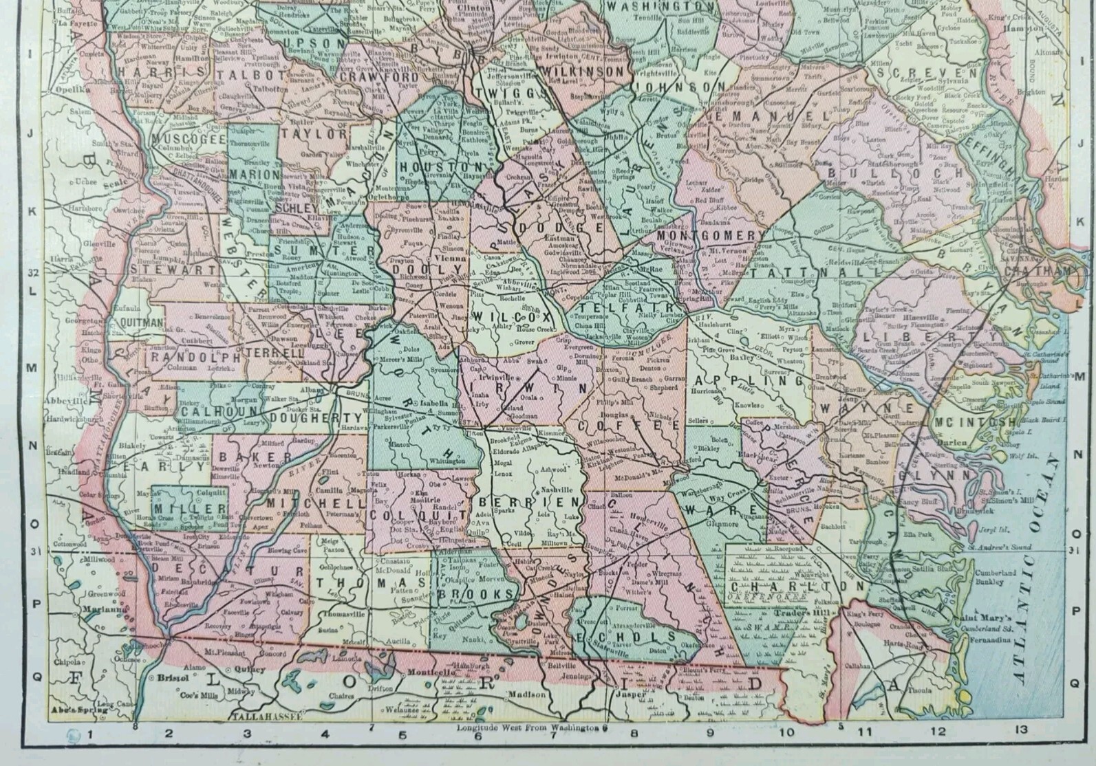 Vintage 1894 GEORGIA Map 11″x14″ Old Antique Original ATHENS ATLANTA MARIETTA GA