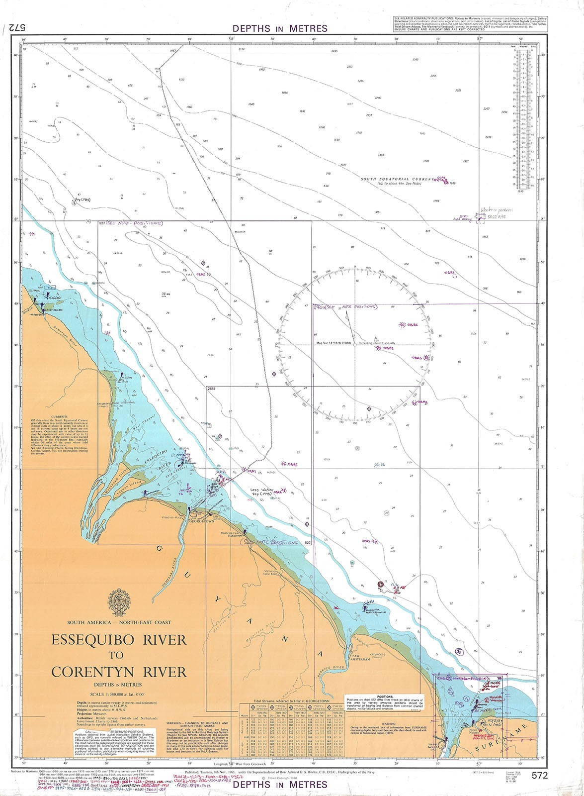 572 Essequibo River Corentyn South America North East Coast Chart Map Marine Wal