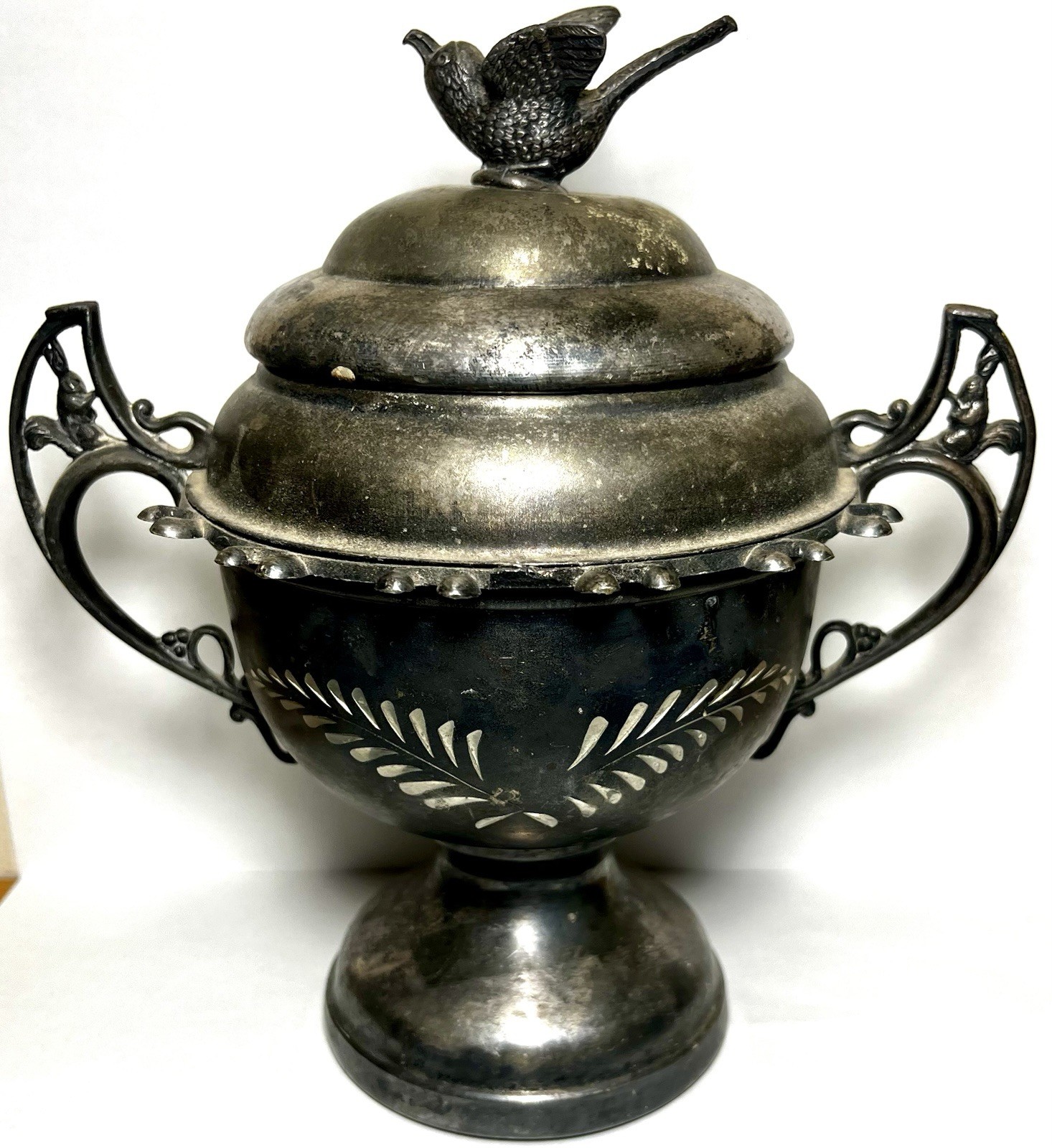 WR Rogers Quadruple Silver Plate New York # 57 Bird Sugar Bowl 12 Spoon Holder