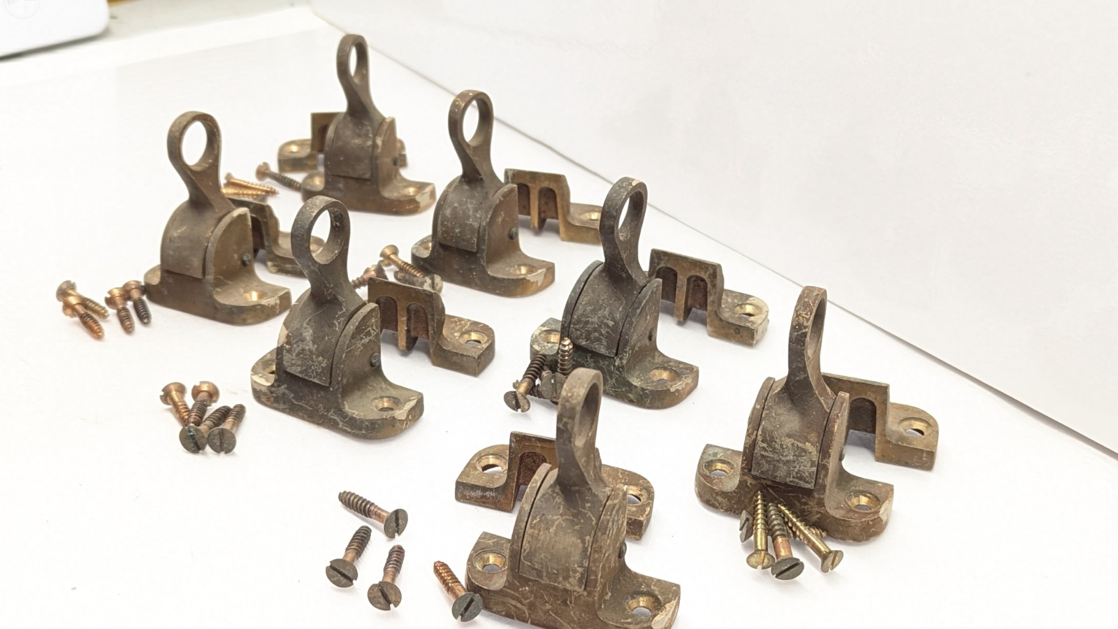 1910s 1920s Vintage Brass Handle Window Lock Set Ready to Install Lot Of 8