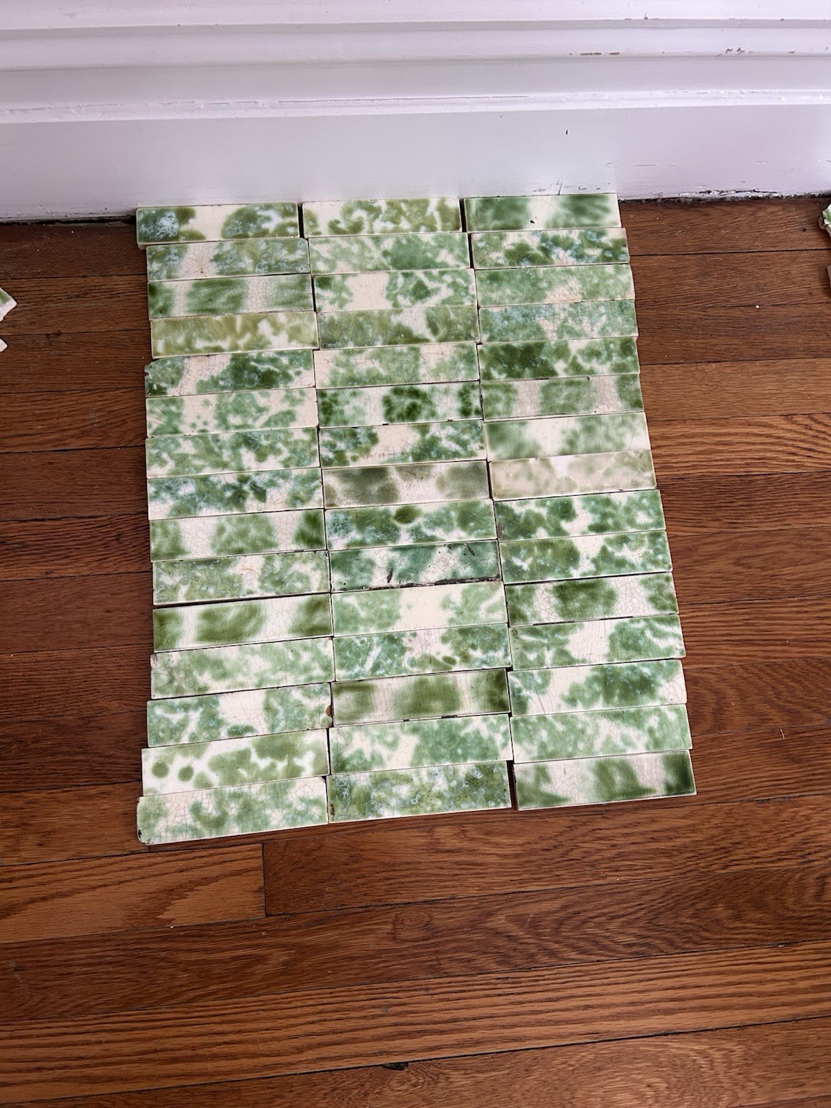 Lot of Trent 1890s Fireplace 6″ Mottled Porcelain Tiles Blue-Green