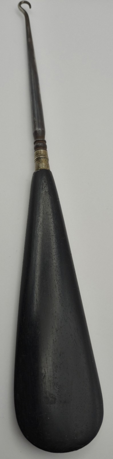 [ANTIQUE EBONY SHOEHORN & BUTTON HOOK – ENGLAND – GENUINE EBONY & STEEL]