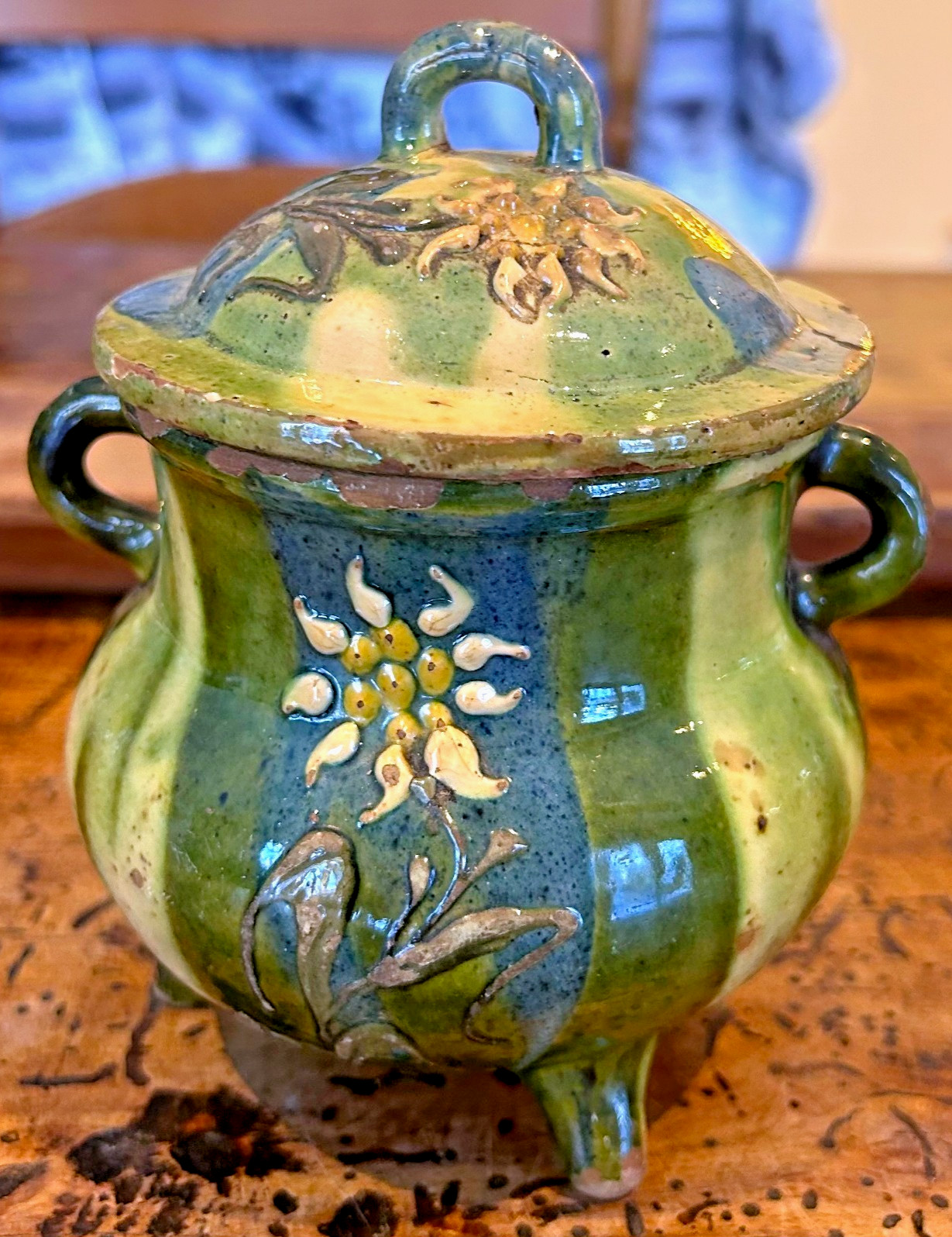 FRENCH ANTIQUE SUGAR JAR POT CERAMIC VESSEL EARTHENWARE POTTERY