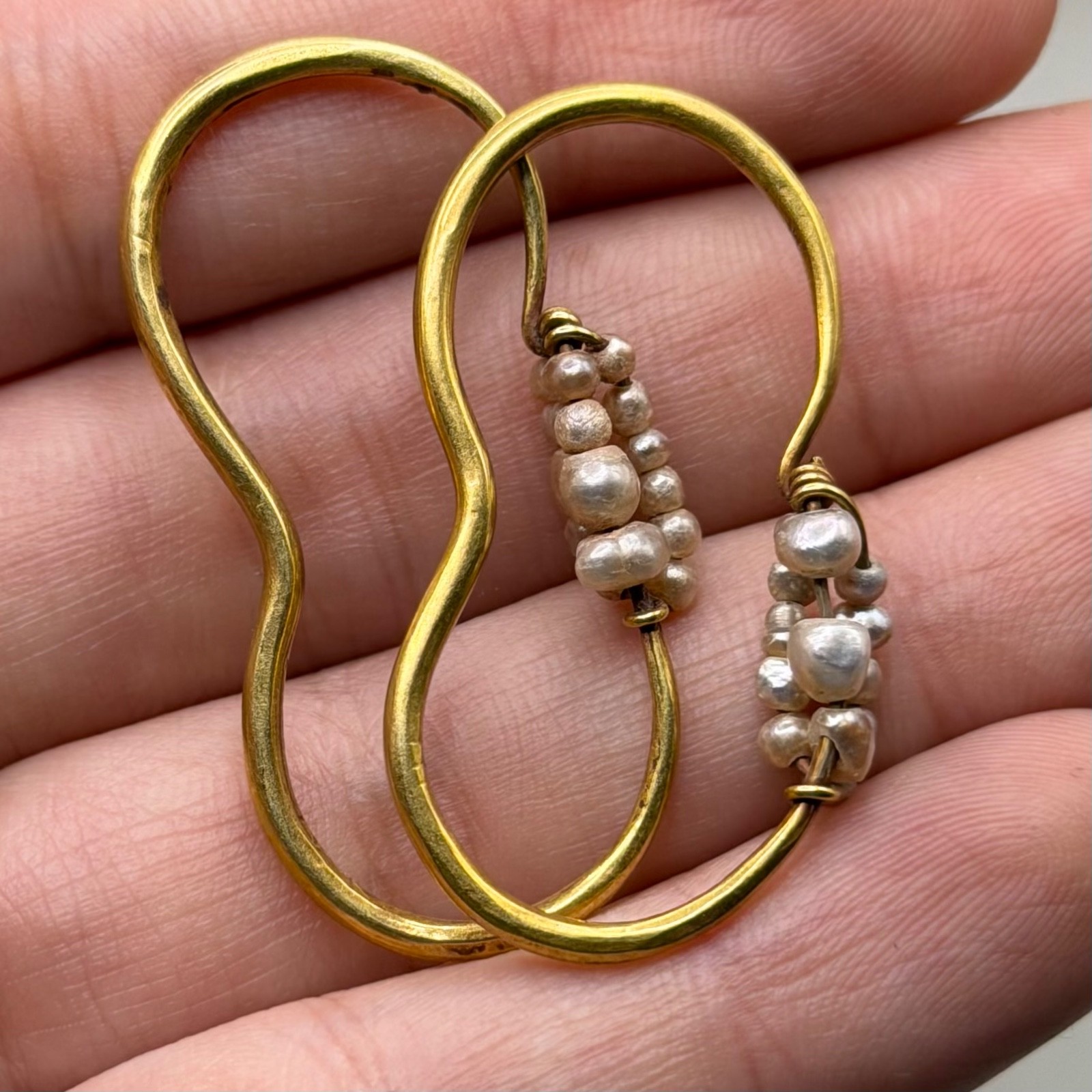 Wonderful Antique Victorian High Carat Gold Natural Pearls Hoop Earrings