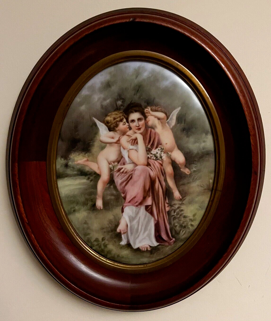 Fine Large Antique German Hand-Painted Porcelain Plaque -Bouguereau- Late 19thC