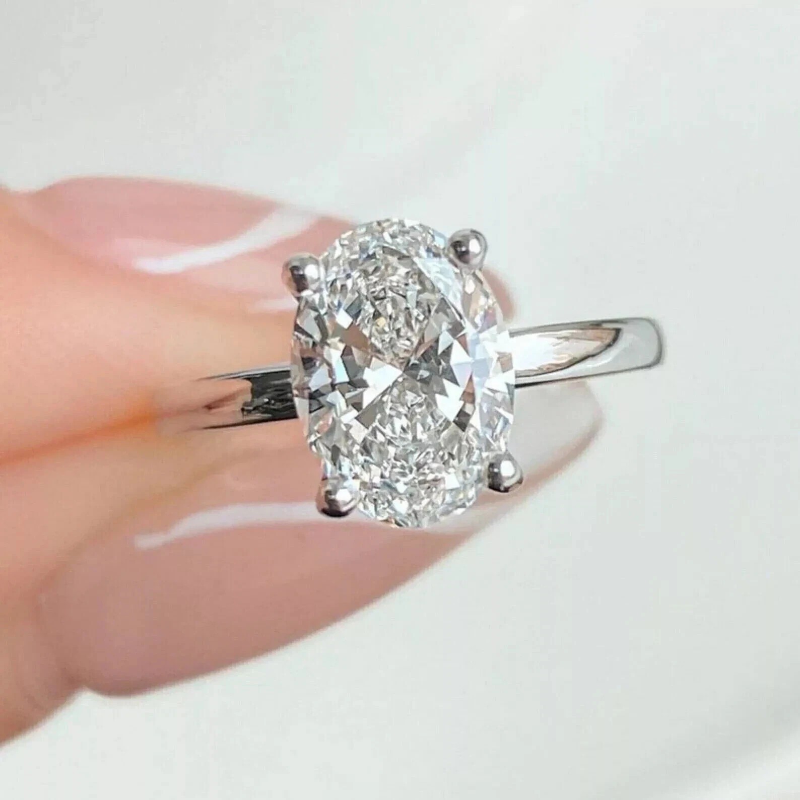 2Ct Oval-Cut Lab Created Solitaire Engagement Ring 14K White Gold Plated