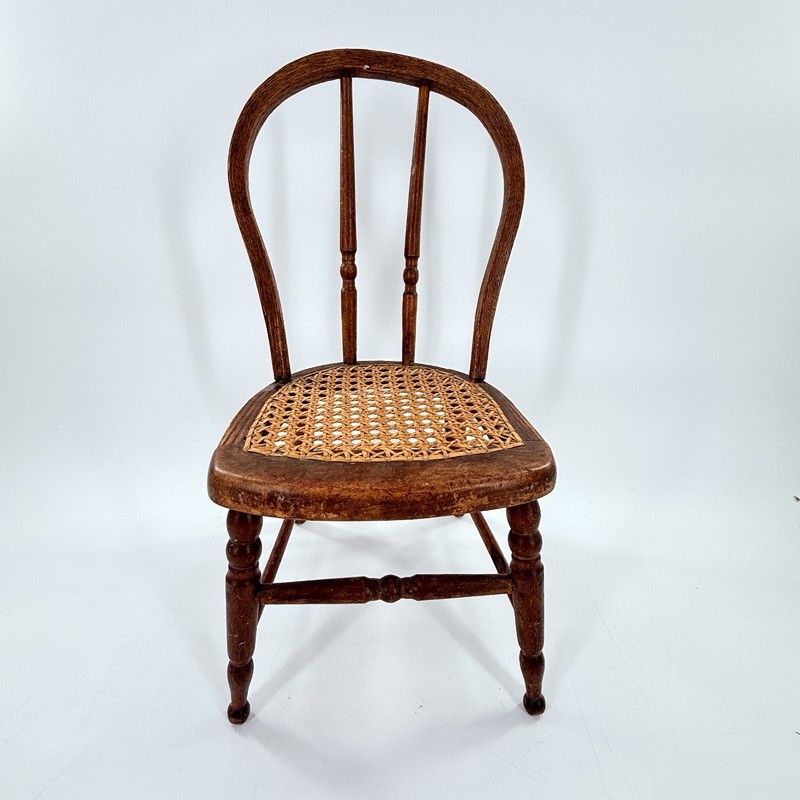 Antique Cane Seat Bow Back Windsor Style Side Chair Solid Wood Farmhouse Decor