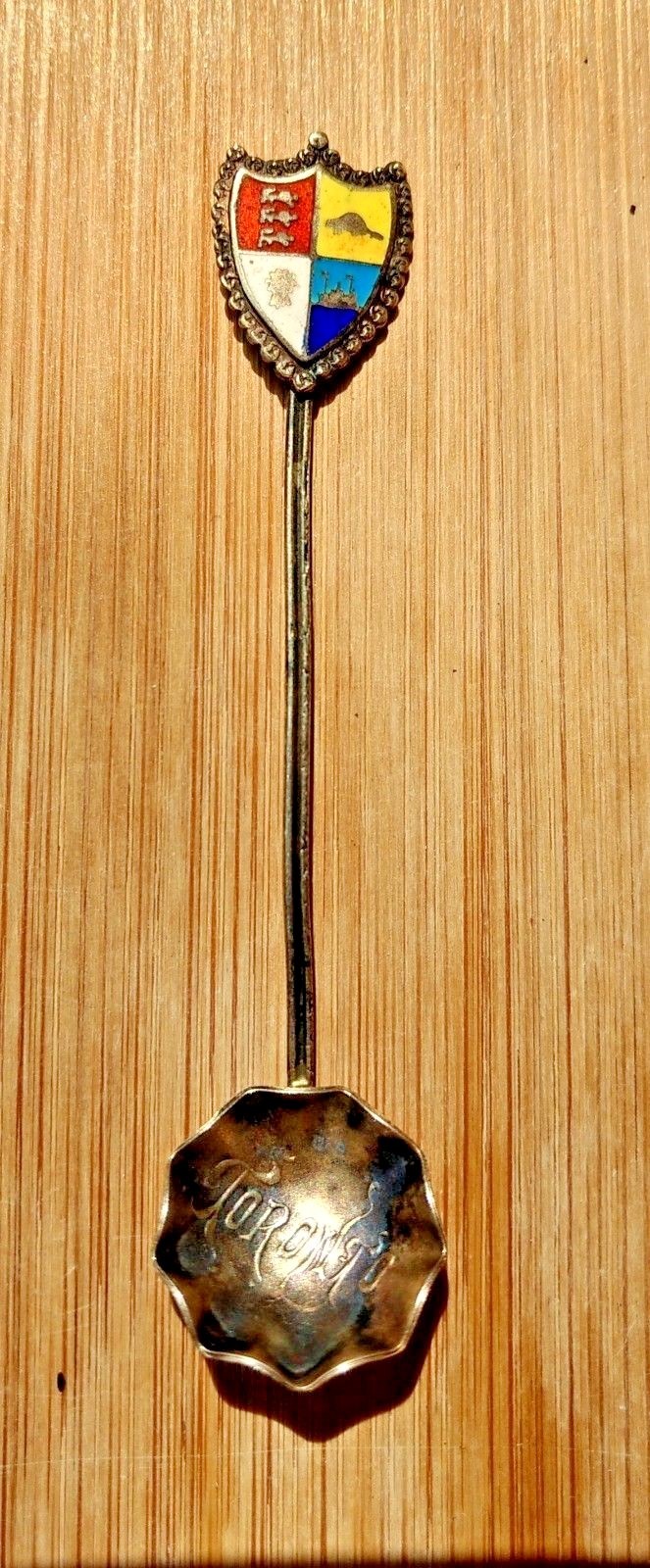 Toronto Canada Sterling Silver Salt Spoon w Enamel Coat of Arms Vintage Souvenir