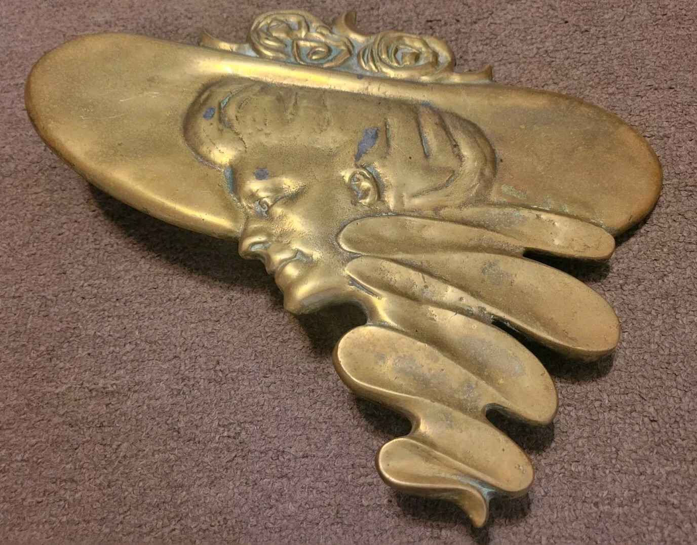 Antique Decorative Brass Wall Hanging Victorian Woman