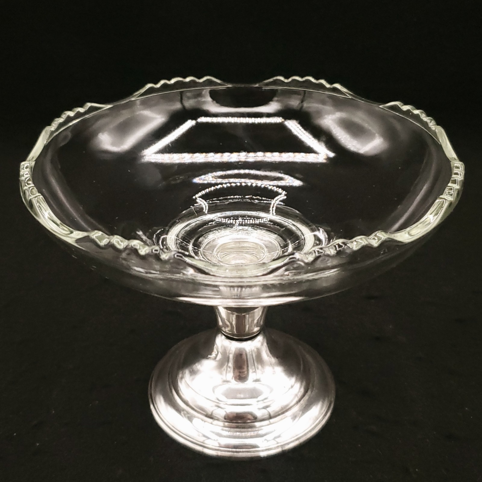 Vtg Revere Silversmiths Glass Compote Bowl Pedestal Sterling Reinforced No 2004