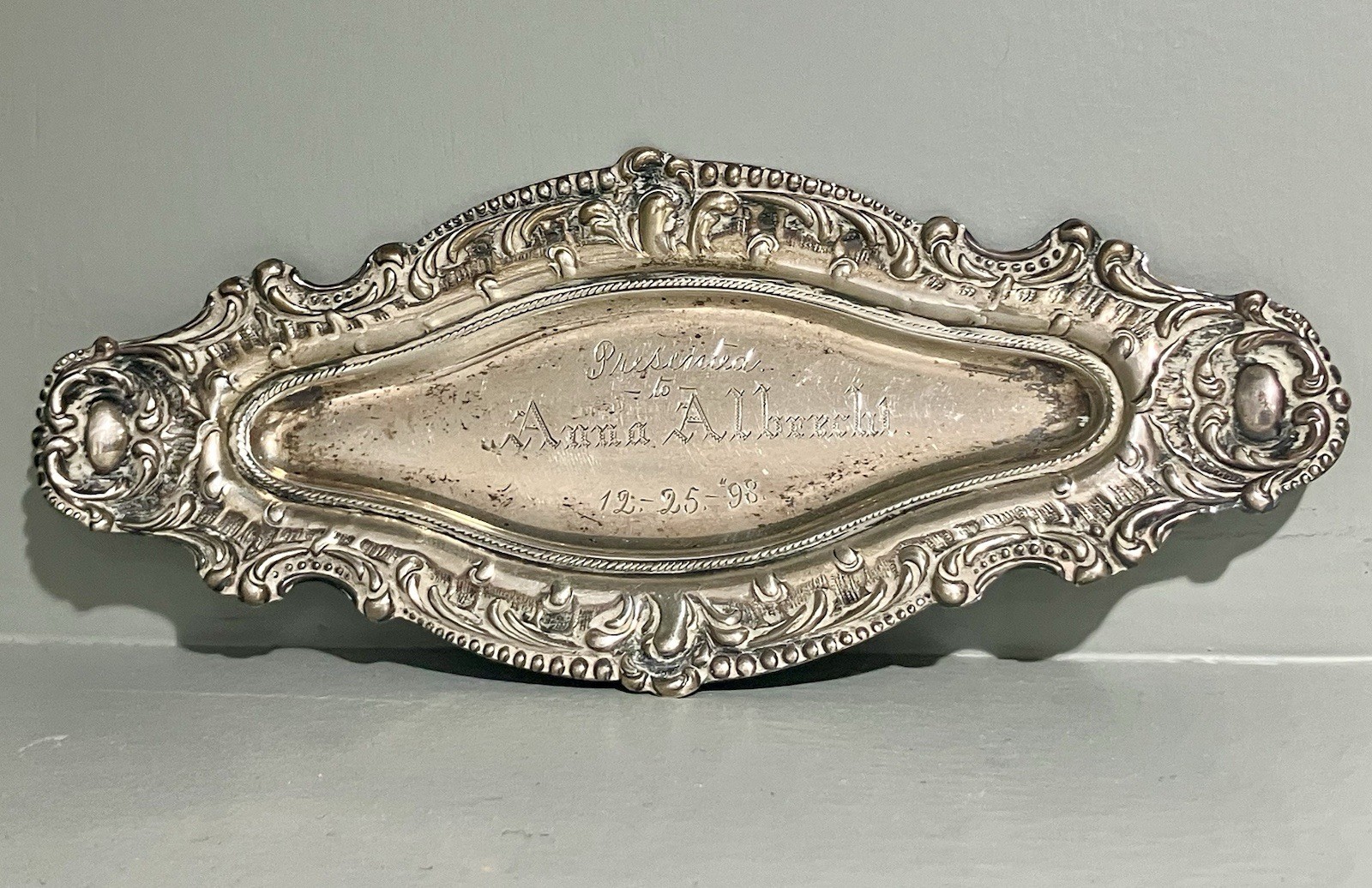 Antique 1898 Sterling Silver Repoussé Presentation Dish Tray Ornate