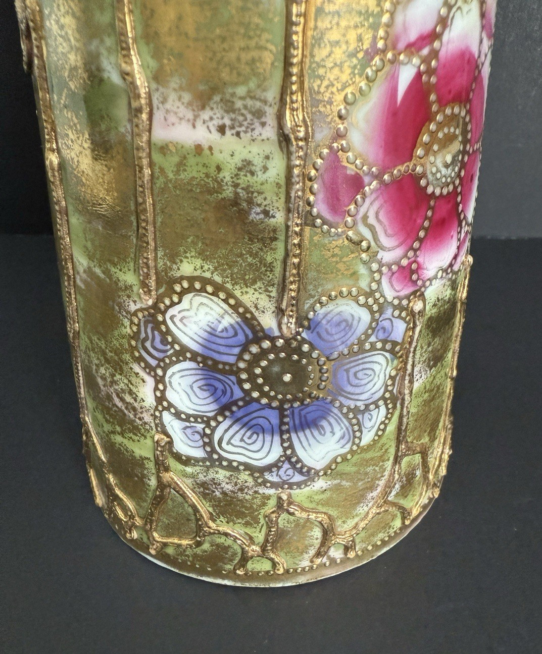 Rare Antique Nippon Hand Painted Raised Moriage Pitcher Vase Art Nouveau Style