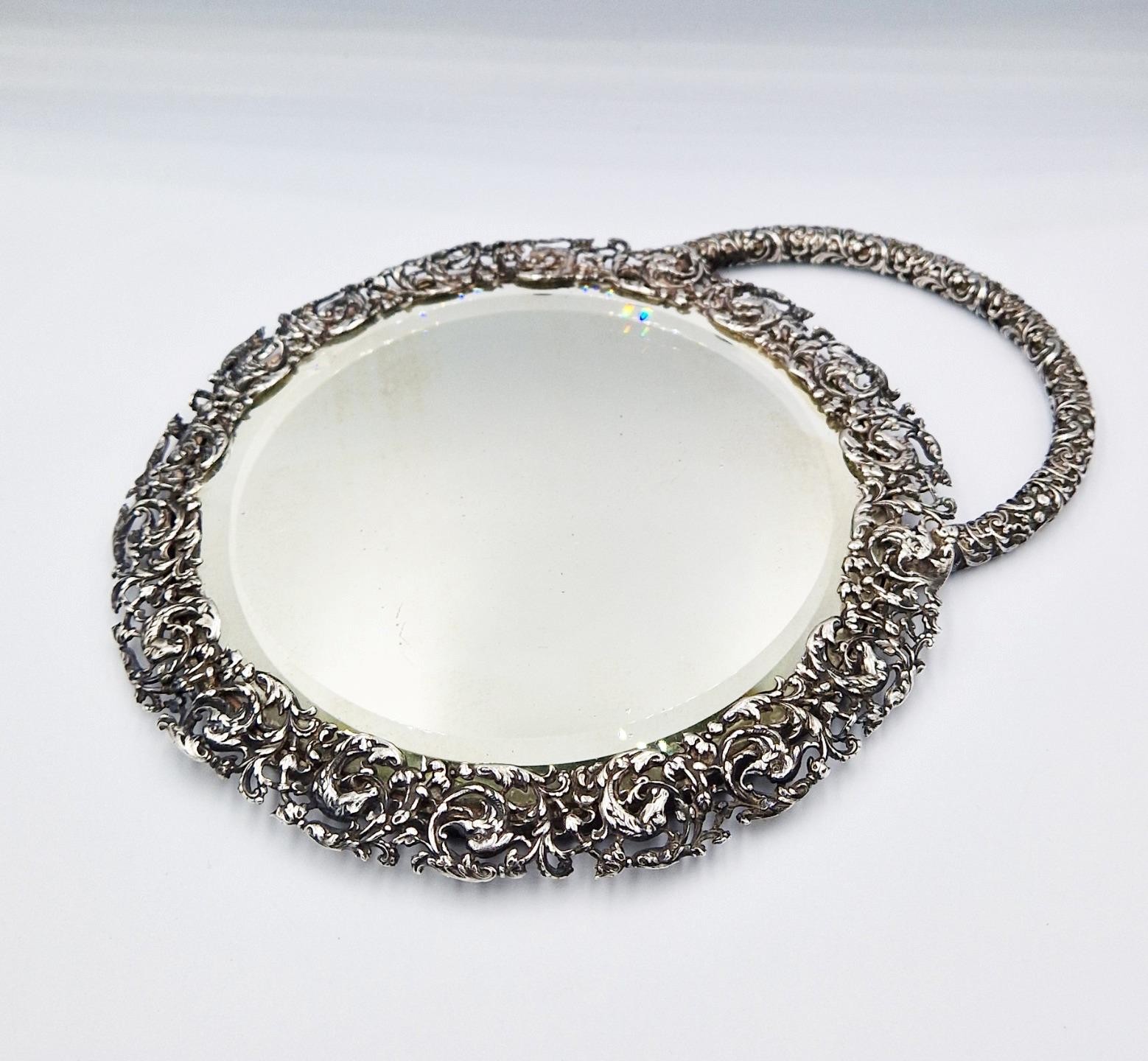 FINE CONTINENTAL SILVER PLATED OPENWORK DRESSING TABLE MIRROR c1890