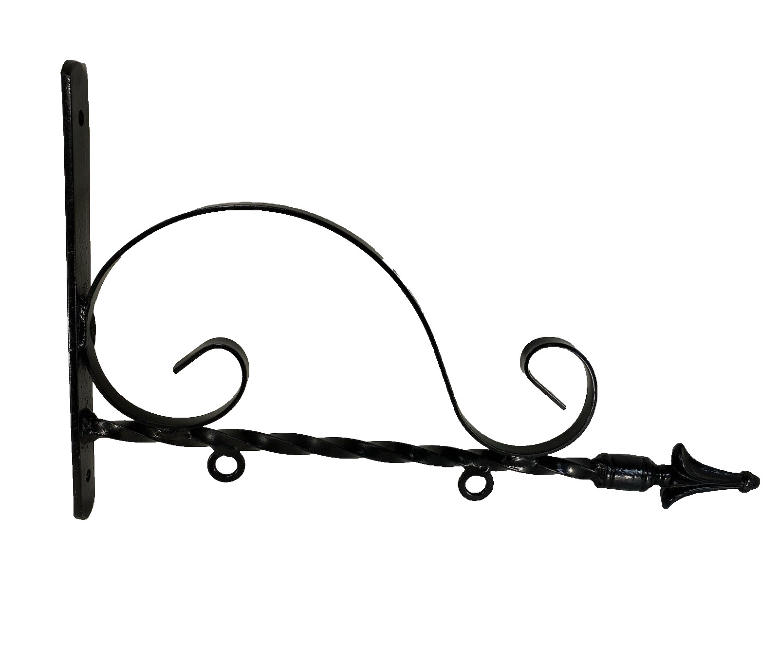 Vtg -Antiq Scroll Sign Bracket Twisted Post Decorative Finial Wrought Iron Black
