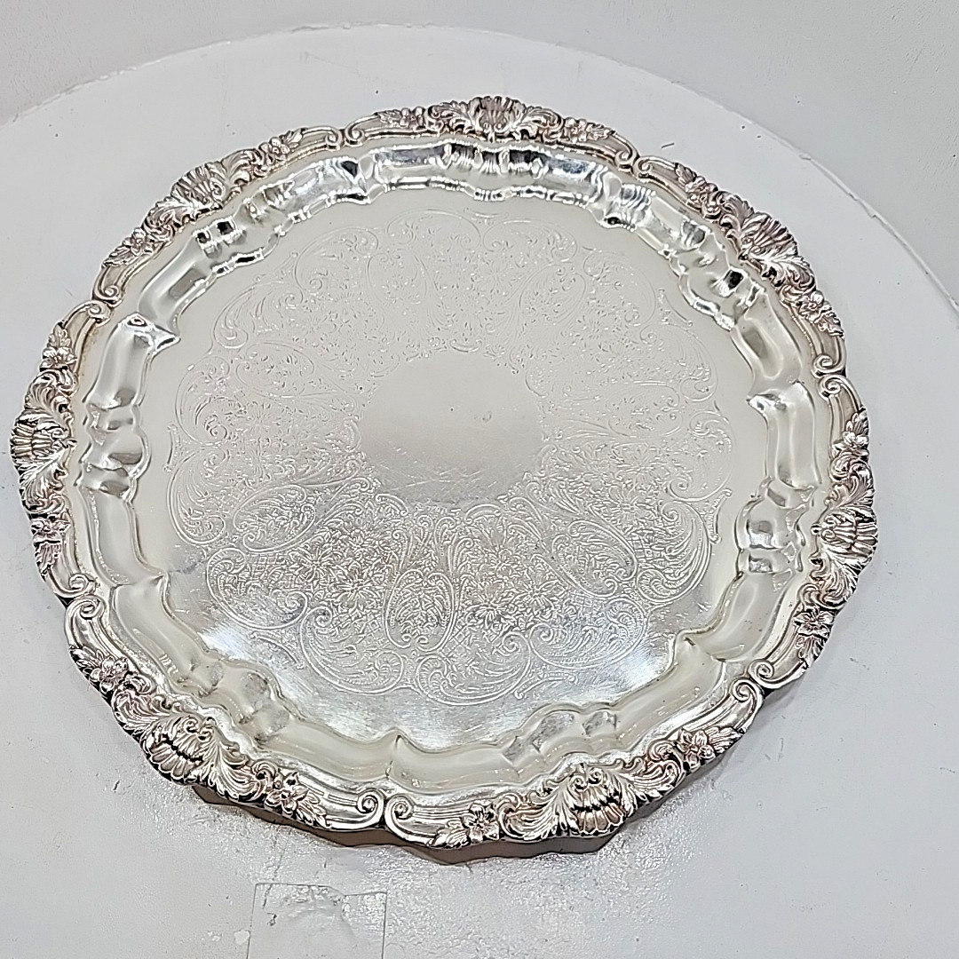 Vintage EPCA Old English Silverplate by Poole 5931 Round Platter Tray [35]2