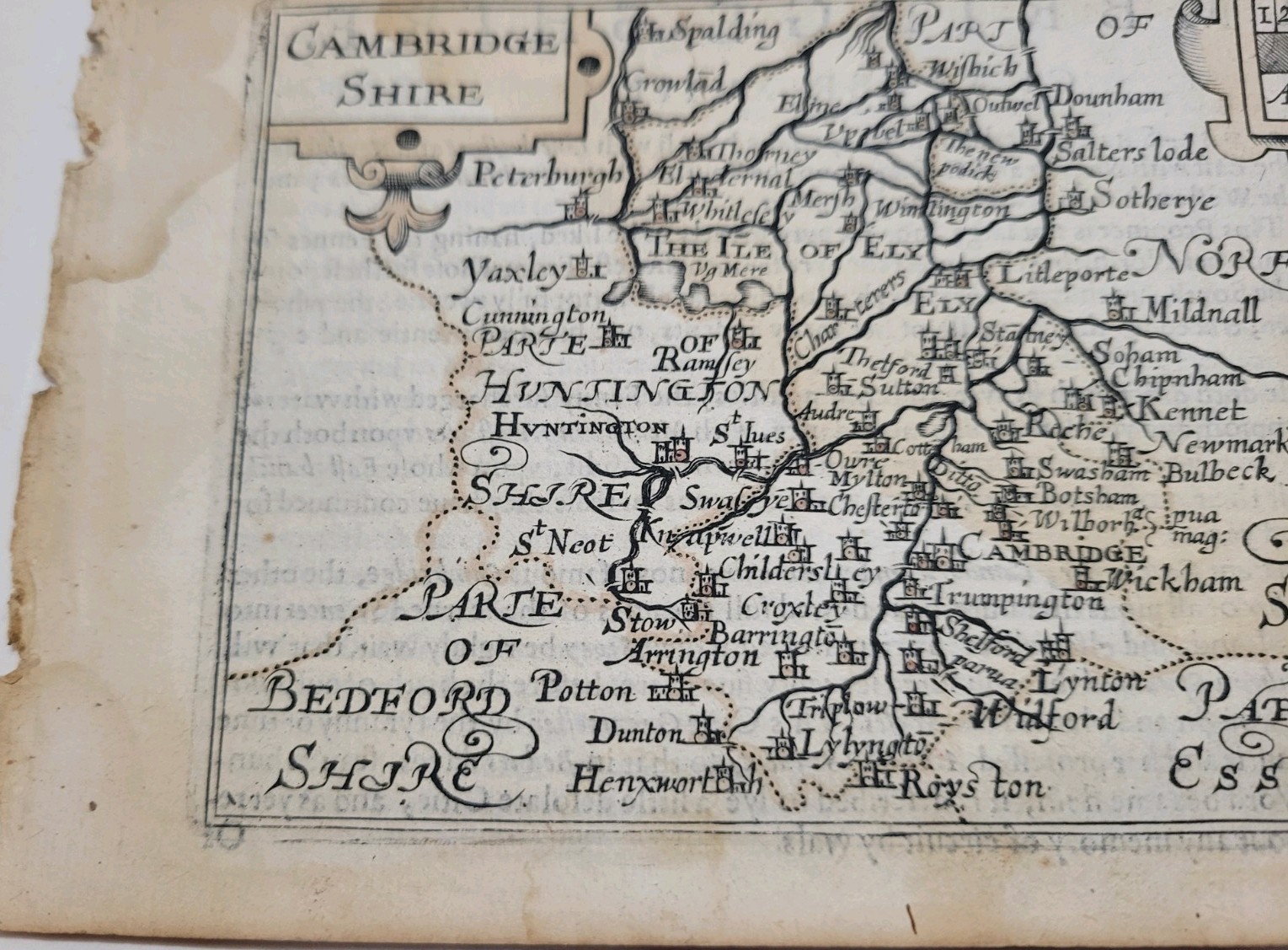 17th Century Map of Cambridgeshire John Speed “Miniature”