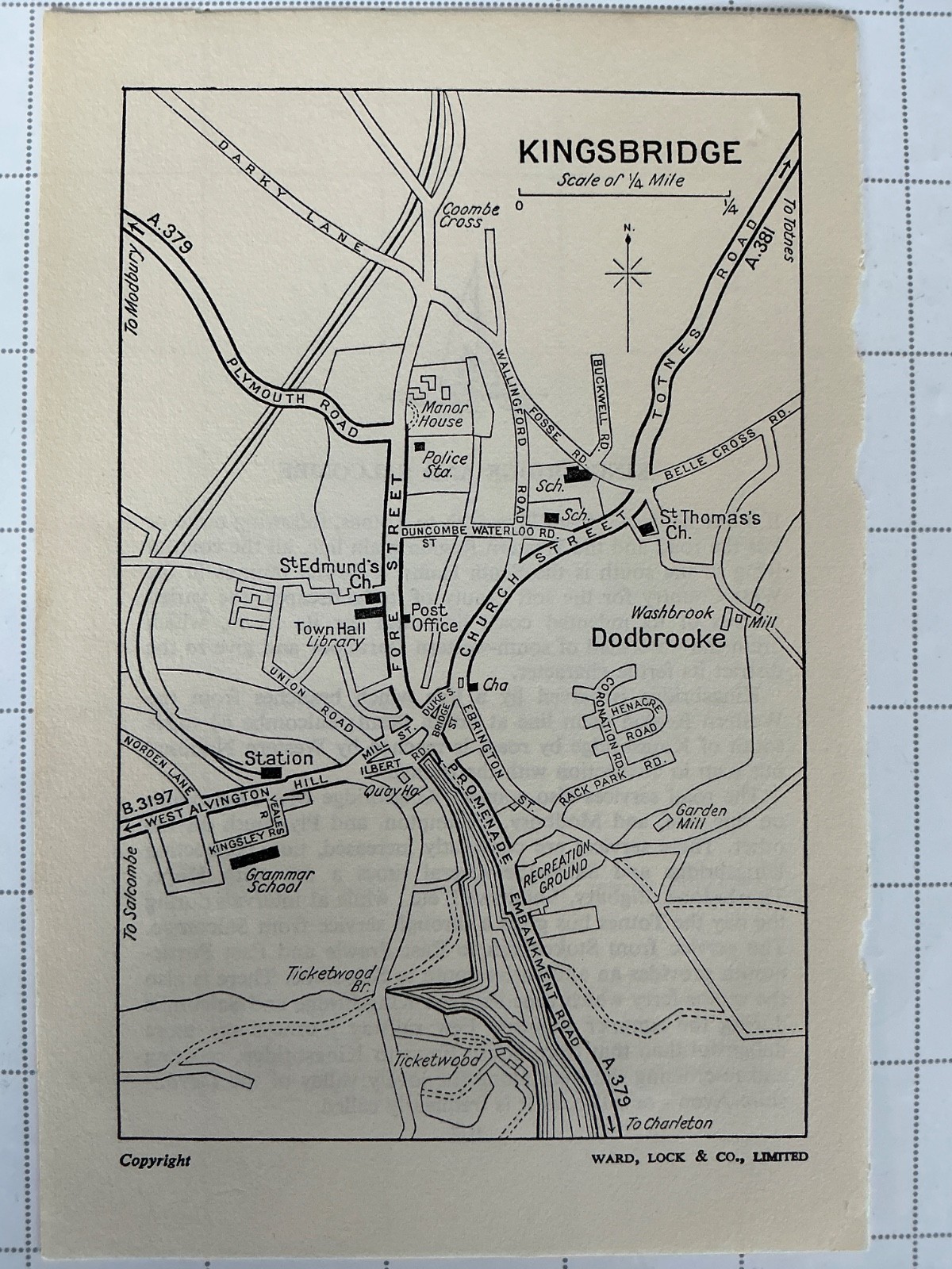 KINGSBRIDGE – 1963 Vintage Street Map Plan Devon Hotels Railway Dodsbrooke