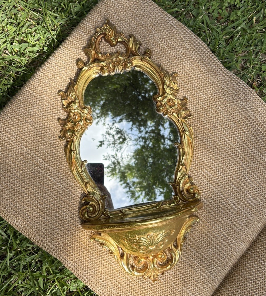 VTG Syroco Wall Shelf Mirror Hollywood Regency Scroll Baroque Style