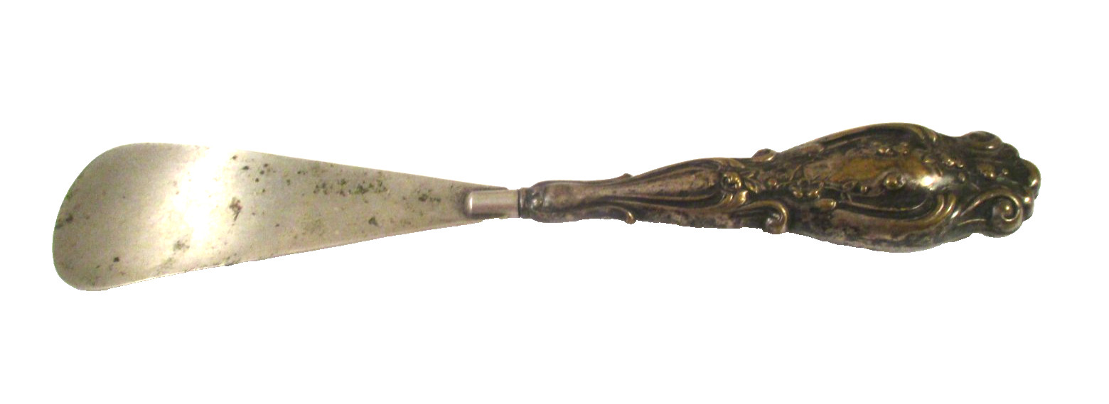 ANTIQUE Vintage REPOUSSE ART NOUVEAU SILVER PLATE HANDLE SHOE HORN
