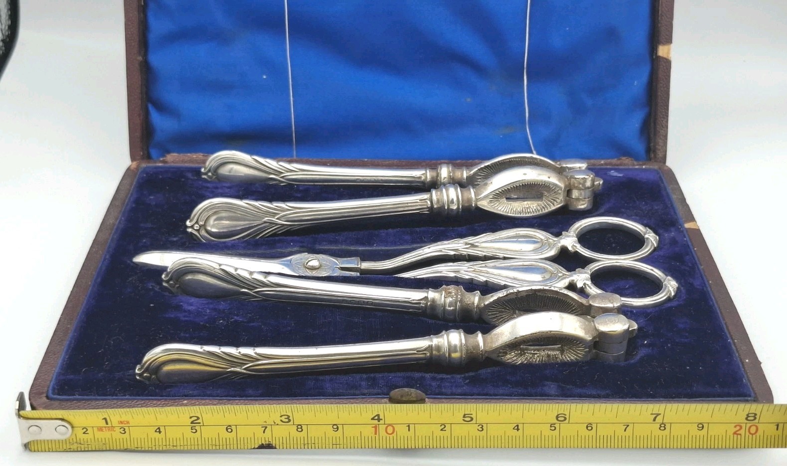 Antique Silver Plated Grape Scissors & Nutcrackers Set JB&S Glasgow Fitted Case