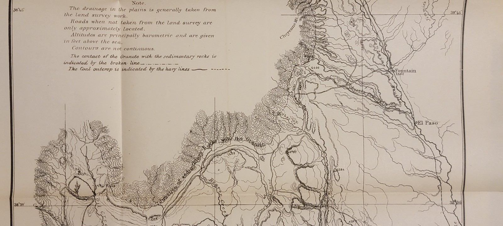 Rare 1874 map Eastern Base Front Range Rocky Mountains Colorado Hayden survey