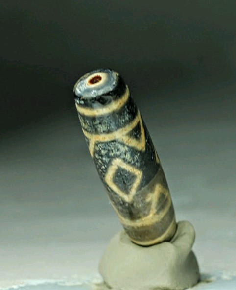 Pre-1800s Indo/Tibetan Old Agate Vajra 3 Eye Tiger Tooth Dzi Bead 15*52mm