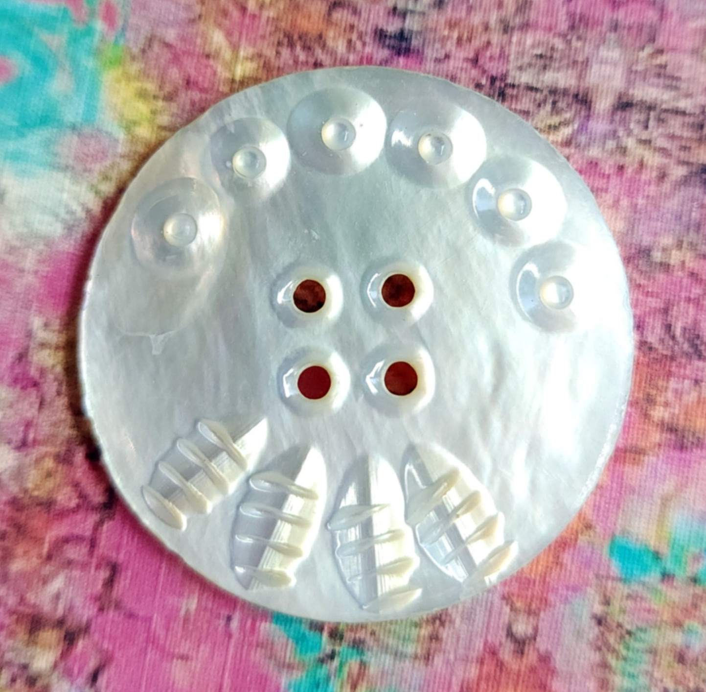 Stunning Large Antique Carved Pearl Shell Sewing Button ~ just over 1-7/16″ 37mm