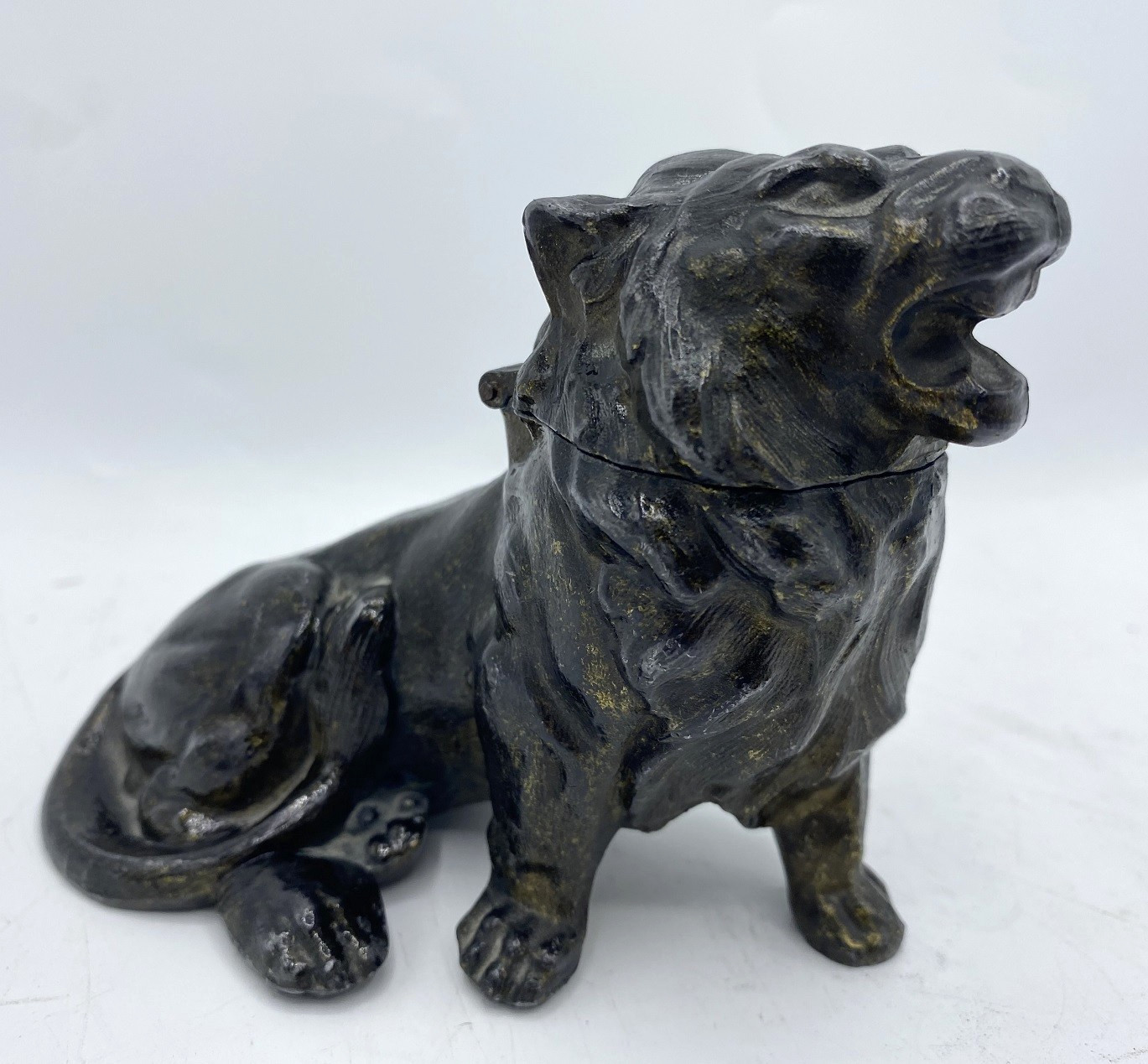 Small antique french inkwell 19th century Belfort lion
