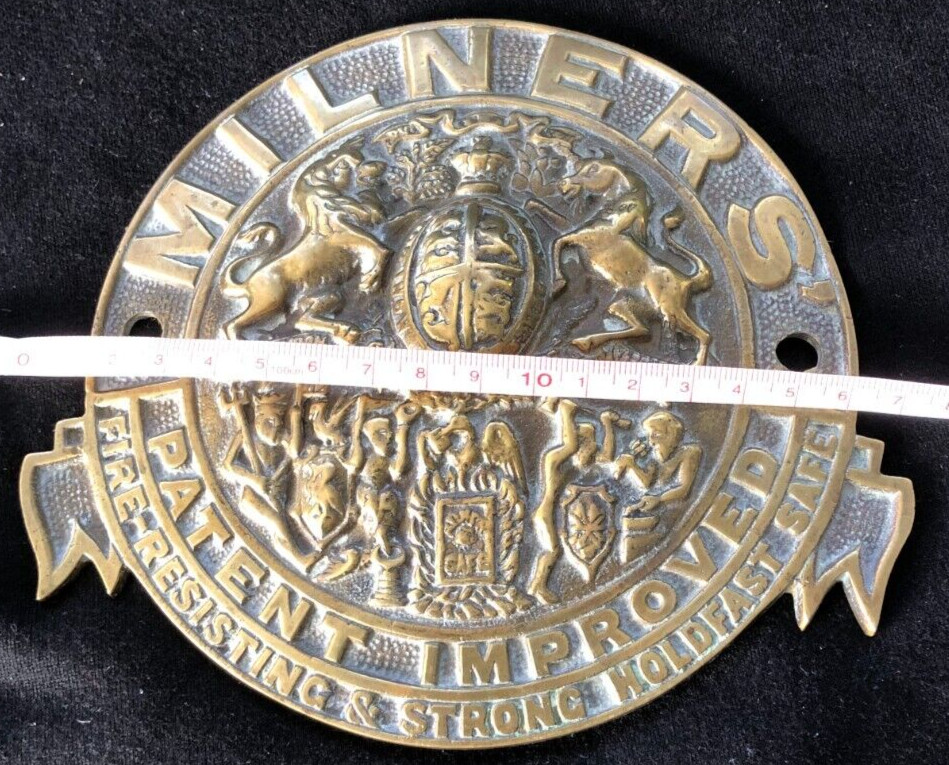 Solid brass Milners’ safe plaque early & original cast