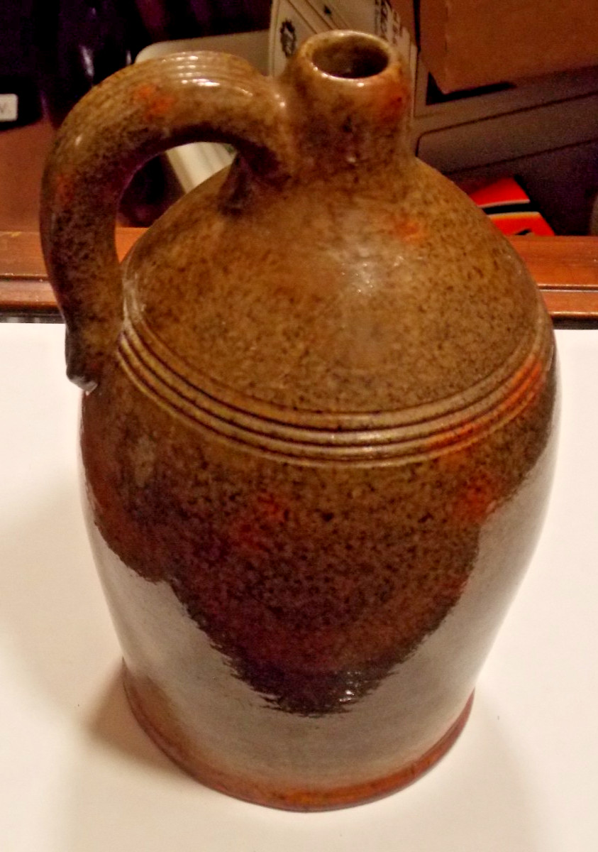 RARE Form 1939 Isaac Stahl Redware Glazed Speckled Brown Jug Powder Valley PA