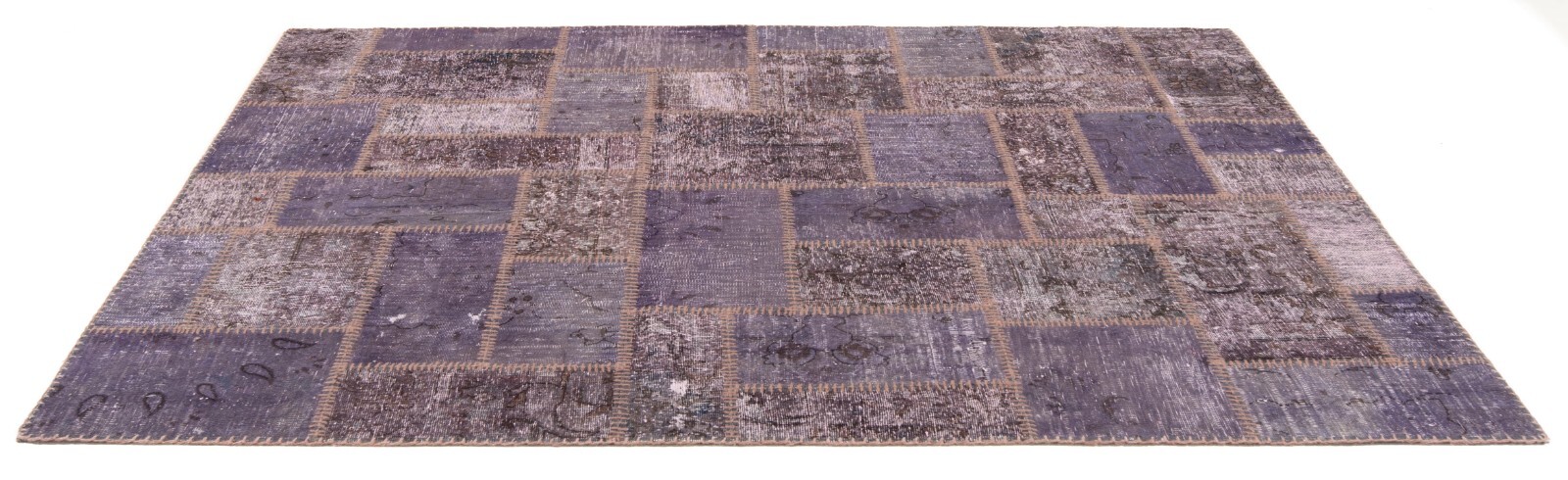 Patchwork Hand-Knotted Vintage Oriental Rug Carpet Purple 208×150 cm