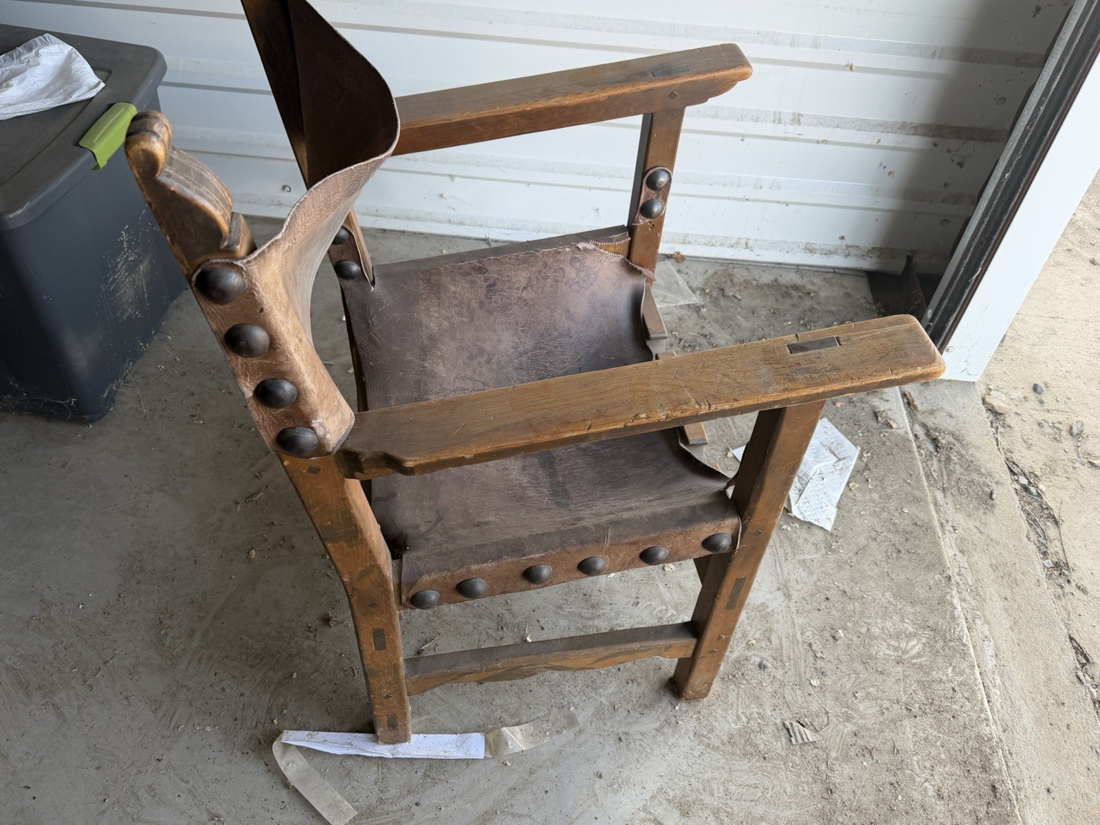 19th C. Colonial Spanish Arm Chair w Original Leather