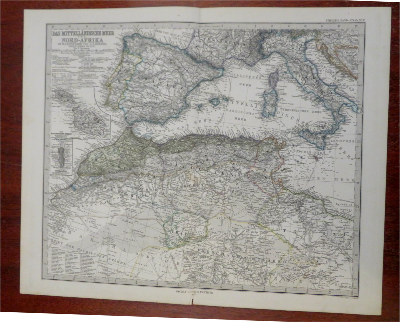 Western Mediterranean Italy Morocco Malta Sicily 1875 Petermann detailed map