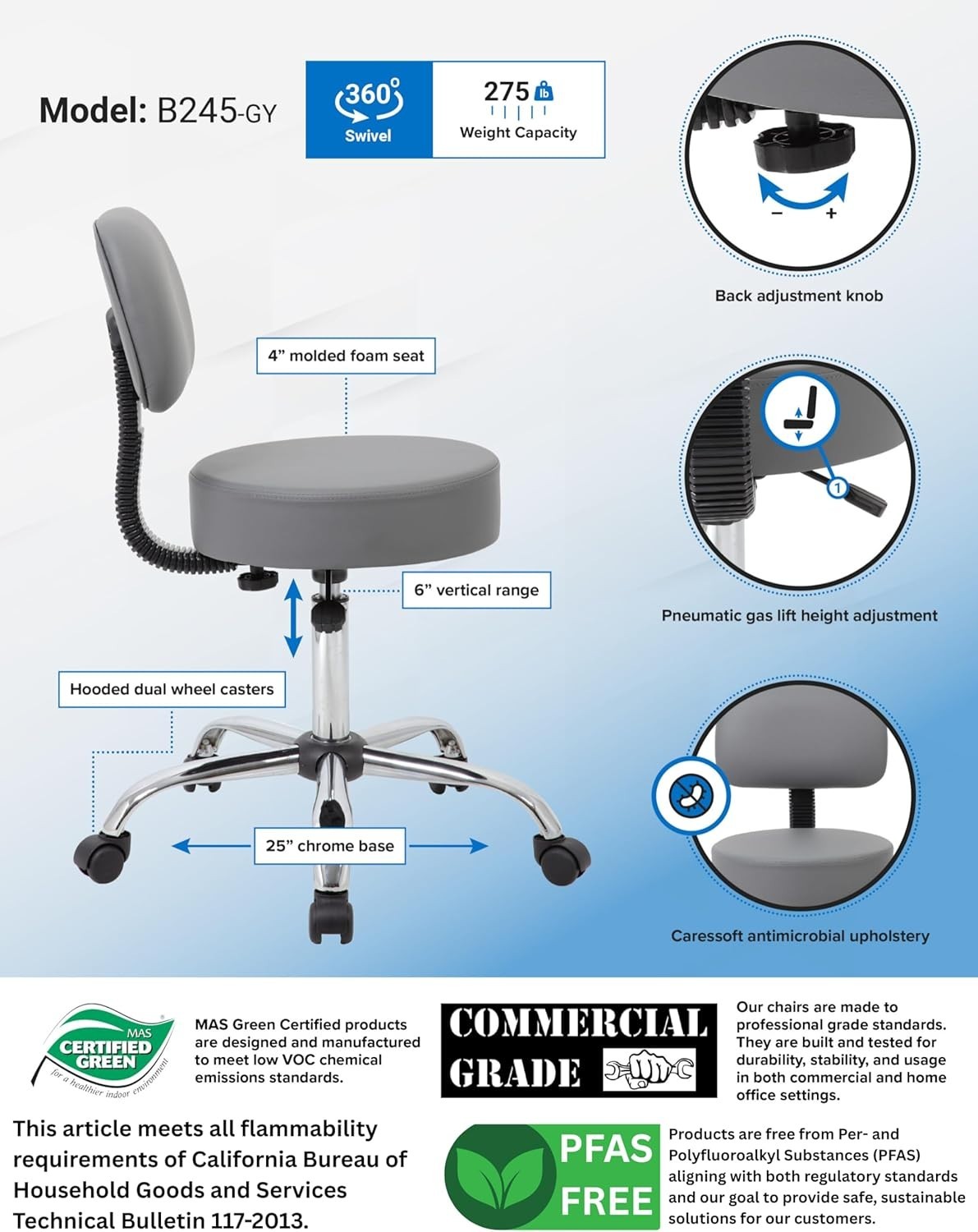 Versatile Ergonomic Drafting Stool – Height Adjustable with Comfort Back Support