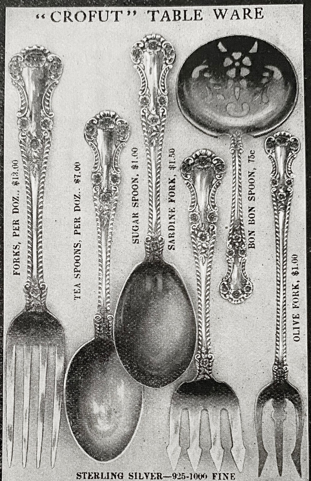 CROFUT Pattern Sterling Silverware C.D.PEACOCK Chicago Silversmith 1903 Print Ad