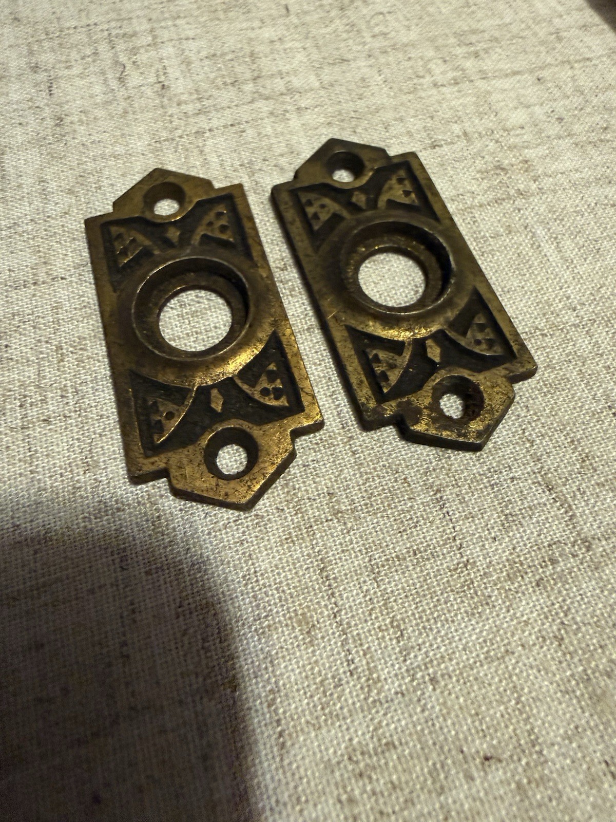 Vintage Pair of Art Deco Pressed Brass Door Back Plates Eastlake Style