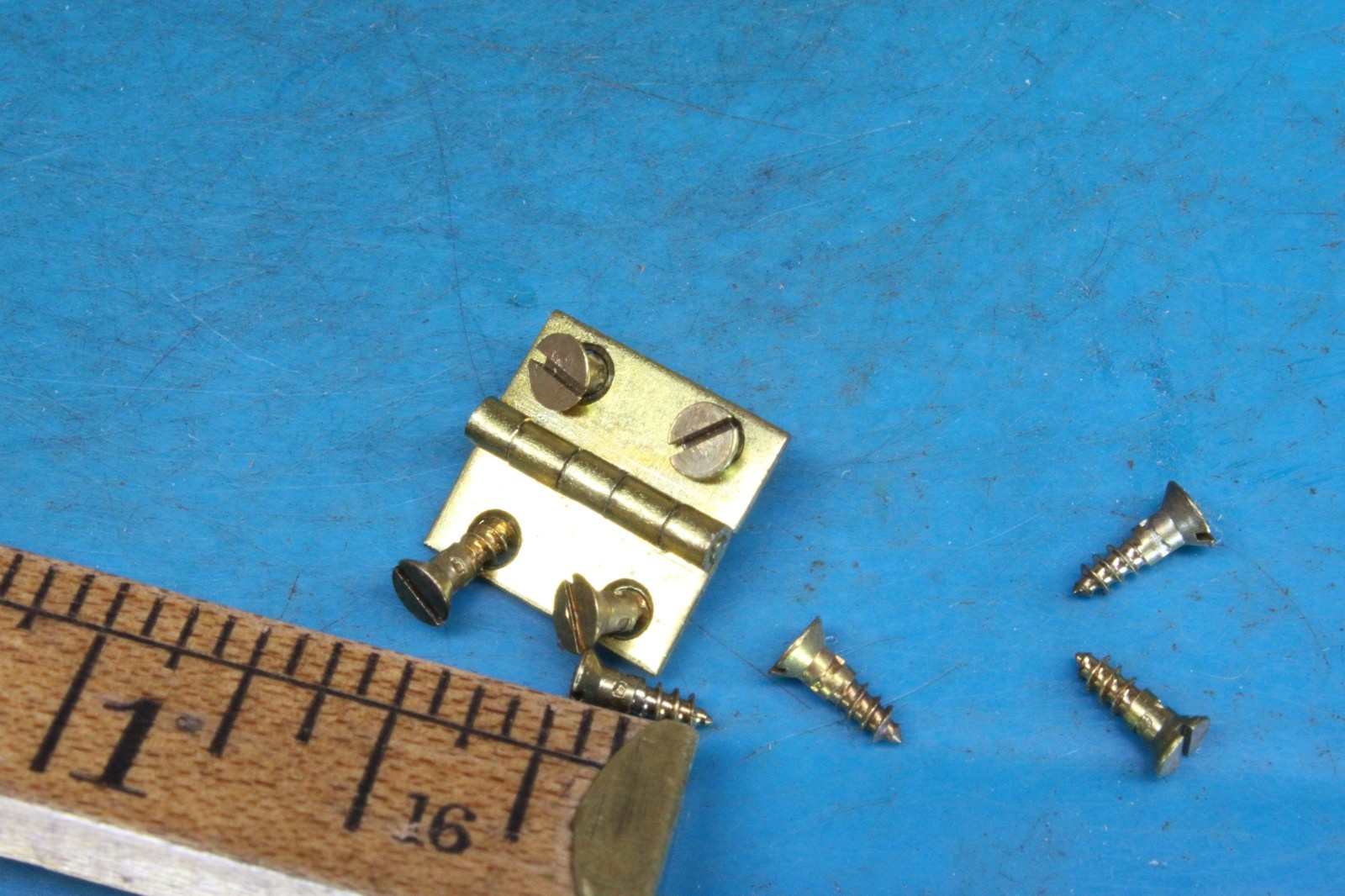 2 Old Tiny Door Mini Hinges Solid Brass 1/2″ X 1/2” Vintage USA Made with screws